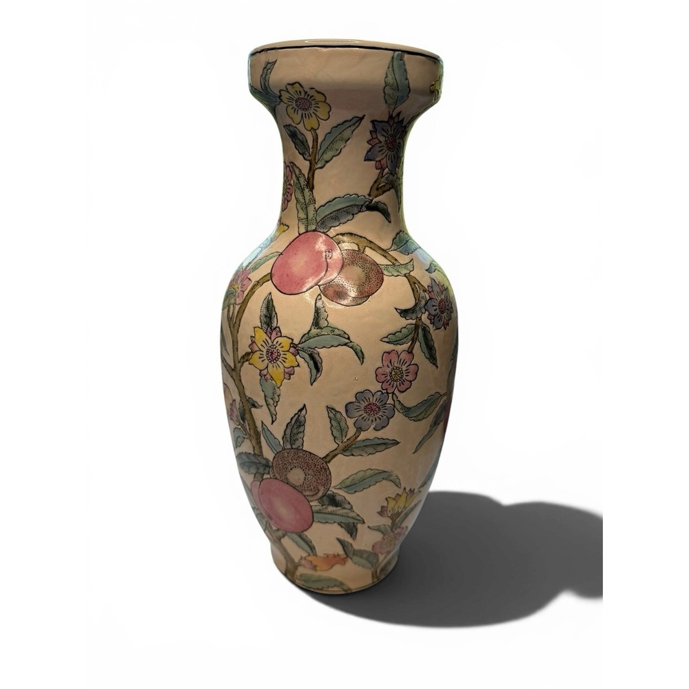 Porcelain Chinoiserie Fruit Flowers Chinese Enameled Vase Spring Inspired‎ 10.5"